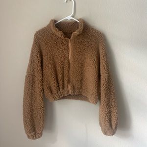 Full zipped cropped teddy bear jacket